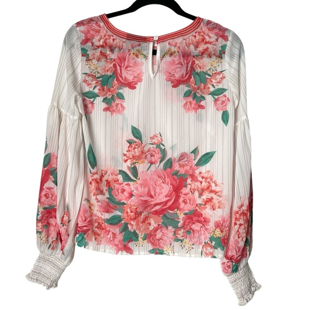 Vici Long Sleeve Sheer Floral Women’s Blouse Pink White Size Small - Picture 2 of 8